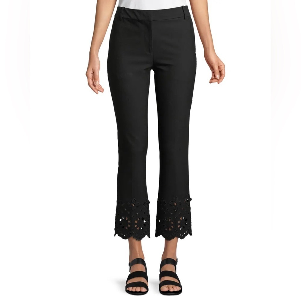 Derek Lam 10 Crosby Cropped Flare Trouser Pant Black Eyelet Embroidery Women’s 4